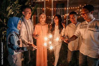 Playing firework to celebrate Eid Mubarak with friends at hometown