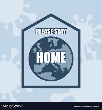 please stay home icon with a house and planet