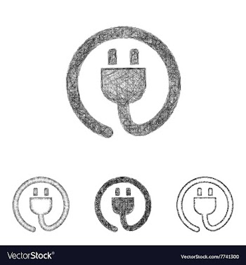 Plug icon set - sketch line art vector image
