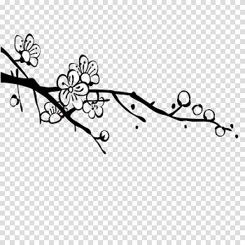 Plum blossom Ink wash painting Black and white, Peach Tree transparent background PNG clipart