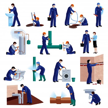 Plumber flat icons set Free Vector