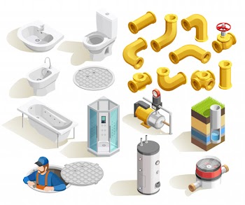 Plumber isometric icons set Free Vector