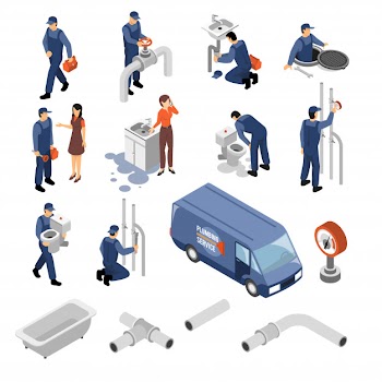 Plumber isometric icons set Free Vector