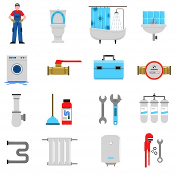 Plumbing icons set Free Vector