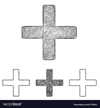 Plus icon set - sketch line art vector image