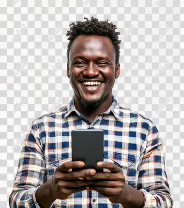 PNG 35-Year-Old Sub-Saharan African Man Celebrates Sports Bet Win with Smartphone