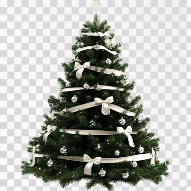 png, 3d. a christmas tree with cute and beautiful white ribb