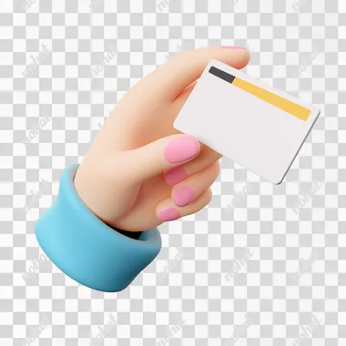 PNG 3D cartoon woman's hand in Pixar style holding credit card, isometric view