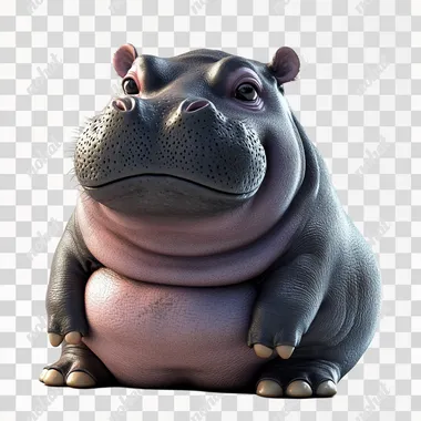 PNG 3D Chubby Baby Hippopotamus with Double Chin in African Habitat PNG 3D Chubby Baby Hippopotamus with Double Chin in African Habitat