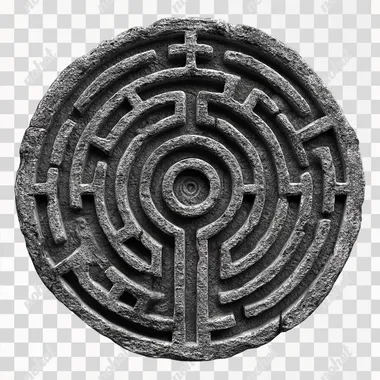 PNG 3D Circle Labyrinth Carved in Magma Stone PNG 3D Circle Labyrinth Carved in Magma Stone