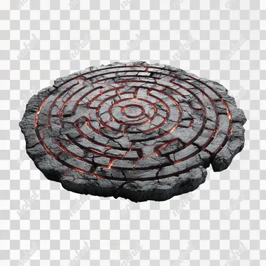 PNG 3D Circle Labyrinth Carved on Magma Stone PNG 3D Circle Labyrinth Carved on Magma Stone