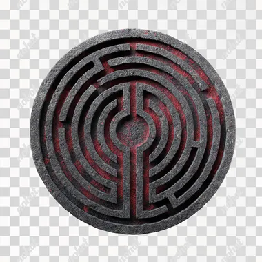 PNG 3D Circle Labyrinth Carved on Magma Stone PNG 3D Circle Labyrinth Carved on Magma Stone