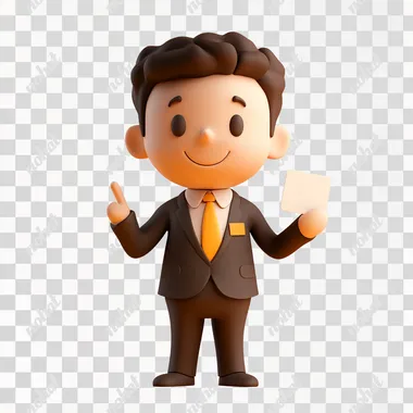 PNG 3D Clay Style Salesman in Suit and Tie with Card, Thumbs Up