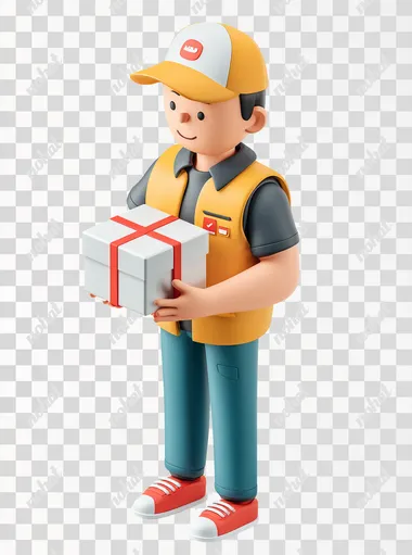 PNG 3D Isometric Courier Delivering Package