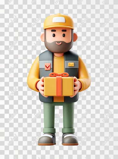 PNG 3D Isometric Courier Holding Delivery Box