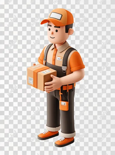 PNG 3D Isometric Courier with Delivery Box