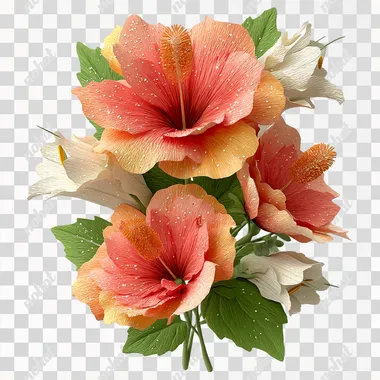 PNG 3D Vector Hibiscus and Heliconia Flower Bouquet PNG 3D Vector Hibiscus and Heliconia Flower Bouquet