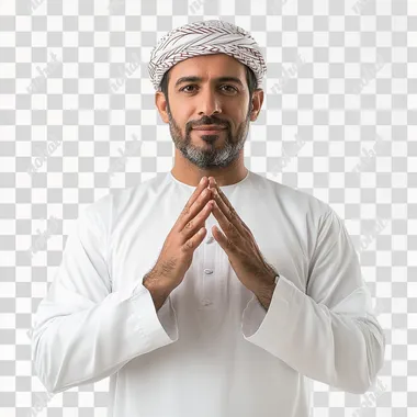 png a man in a white outfit with his hands together