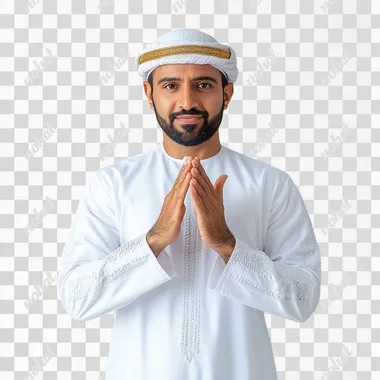 png a man in a white outfit with his hands together