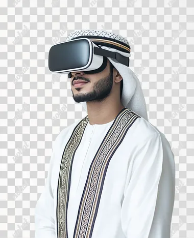 png a man wearing a white shirt and a black and white headpiece