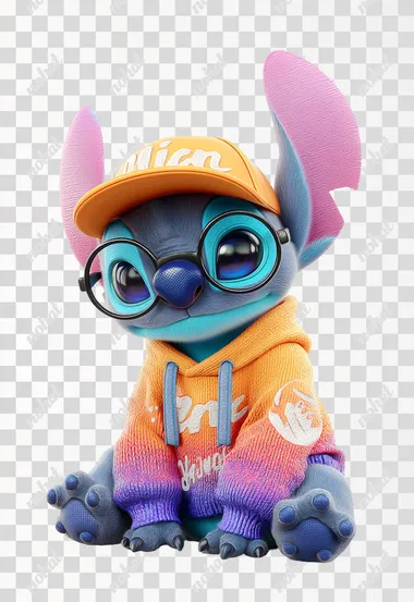 PNG Adorable 3D Cartoon Baby Stitch in Colorful Hoodie PNG Adorable 3D Cartoon Baby Stitch in Colorful Hoodie