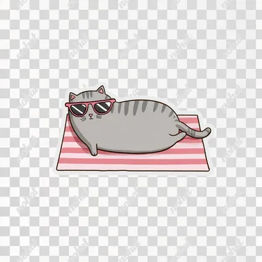 PNG Adorable Chubby Cat on Beach Towel with Sunglasses PNG Adorable Chubby Cat on Beach Towel with Sunglasses