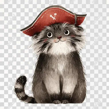 PNG Adorable Pallas Cat Pirate in a Hat PNG Adorable Pallas Cat Pirate in a Hat