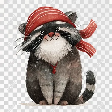 PNG Adorable Pallas Cat Pirate in a Red Hat PNG Adorable Pallas Cat Pirate in a Red Hat