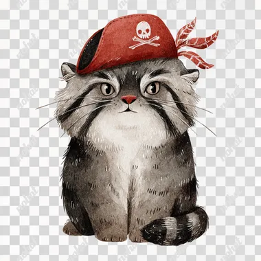 PNG Adorable Pirate Pallas Cat in a Red Bandana PNG Adorable Pirate Pallas Cat in a Red Bandana