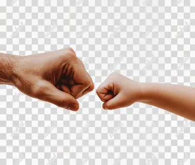 PNG Adult and child fist bump gesture in cozy home setting - high res