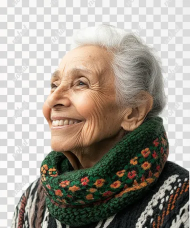 png an elderly woman wearing a green scarf