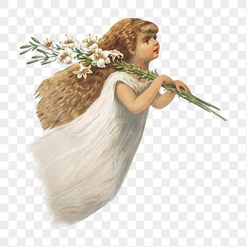 Png angel holding lilies sticker, | Free PNG - rawpixel