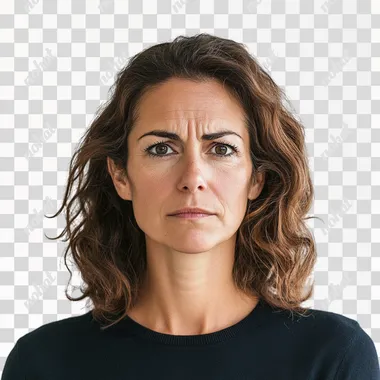 PNG Annoyed mother with a concerned expression in a home setting PNG Annoyed mother with a concerned expression in a home setting
