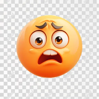 PNG Anxious orange emoji cartoon with a surprised expression in living area