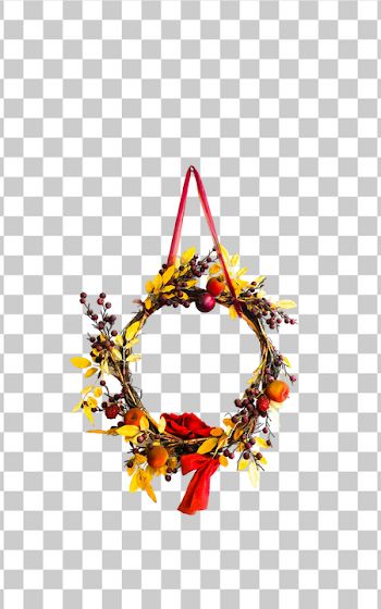 PNG Autumn Floral Wreath with Red Ribbon
