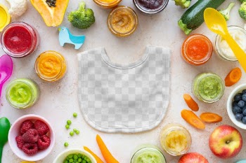 Png baby bib mockup with organic food… | Free stock illustration | High Resolution graphic