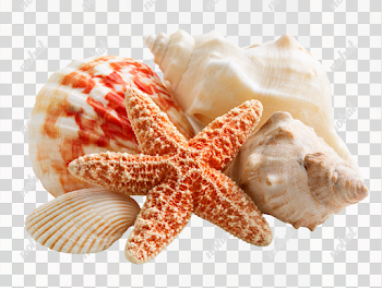PNG Beautiful Starfish and Various Sea Shells