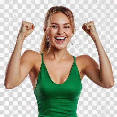 PNG Beautiful Swedish Model in Green Tank Top Flexing Muscles for Casino Banner