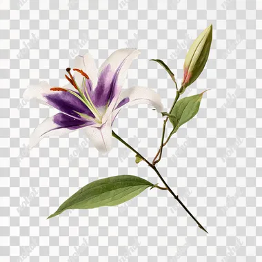 PNG Beautiful White Lily with Subtle Lavender Petals PNG Beautiful White Lily with Subtle Lavender Petals
