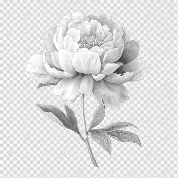 PNG Black and White Peony Flower Illustration