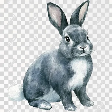 PNG Black and White Rabbit in Watercolor on Checkered Floor Design PNG