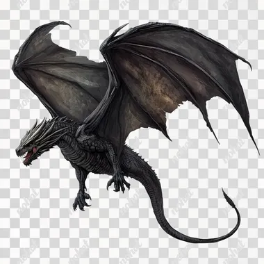 PNG Black Dragon Flying in the Air Above a White Landscape