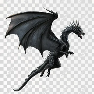 PNG Black Dragon Flying in the Sky, Fantasy Art Illustration