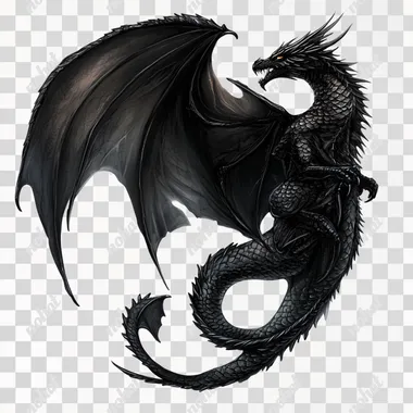 PNG Black Dragon Icon for DnD in Fantasy Art Style on White Background