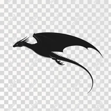 PNG Black Dragon Soaring in Fantasy Sky, Side View Illustration