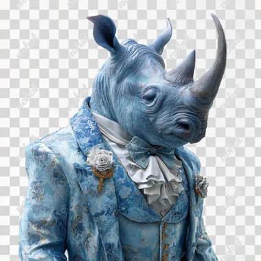 PNG Blue Rhino in Formal Wedding Attire PNG Blue Rhino in Formal Wedding Attire