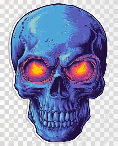 PNG Blue Skull with Fiery Eyes - Vector Illustration PNG Blue Skull with Fiery Eyes - Vector Illustration