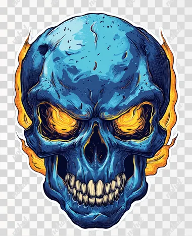 PNG Blue Skull with Fiery Eyes - Vector Illustration PNG Blue Skull with Fiery Eyes - Vector Illustration