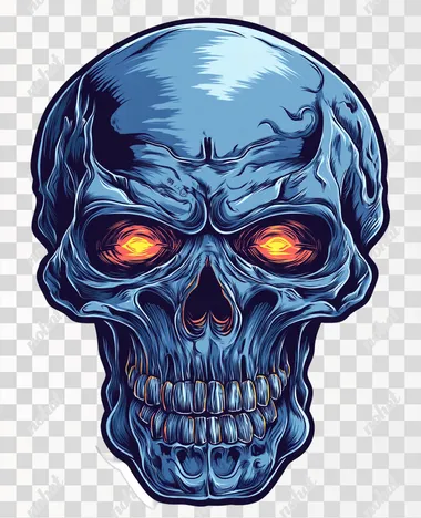PNG Blue Skull with Fiery Eyes - Vector Illustration PNG Blue Skull with Fiery Eyes - Vector Illustration