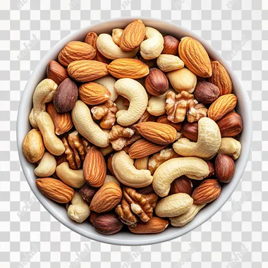PNG Bowl of Mixed Nuts on Dining Table, Hyper Realistic Top View Photography